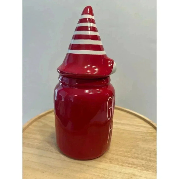 Rae Dunn By Magenta GNOME HOME Christmas Canister W/topper cookie jar EUC - Picture 4 of 7